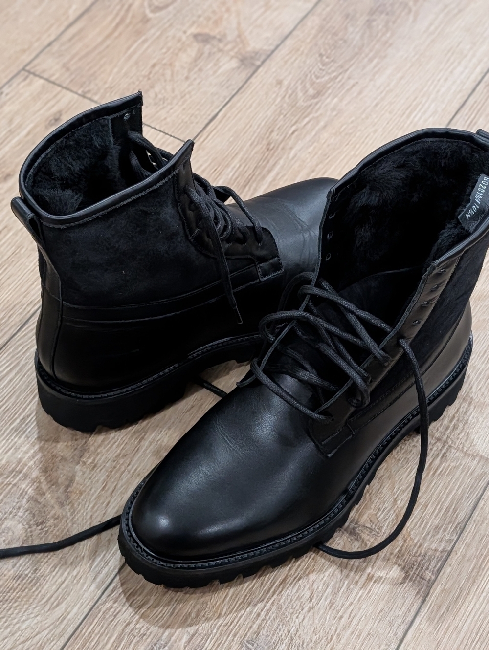 $625 Mens Aquatalia "Gitano" Leather/Shearling Lace Up Combat Boots Black 10.5